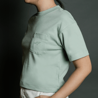 Titan Essentials Fist Logo Women's Cropped Pocket Tee - Dusty Green